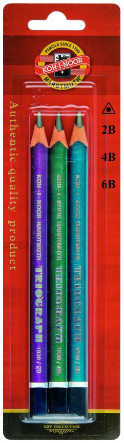 Koh-I-Noor 1833 Jumbo Triangular Graphite Pencils - 2B/4B/6B (Pack of 3 Metallic Finish)