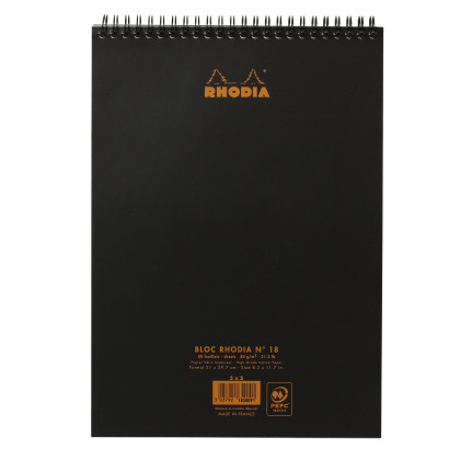 Rhodia Classic Wirebound Notepad - A4 - Black - Squared - Picture 1