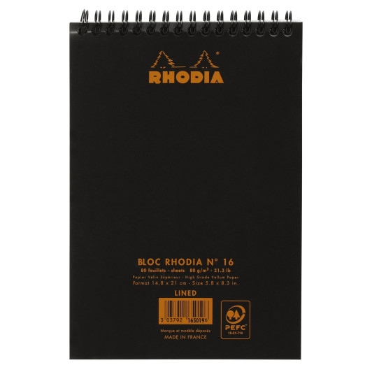 Rhodia Classic Wirebound Notepad - Large - Black - Lined - Picture 1