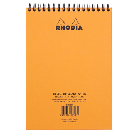 Rhodia Classic Wirebound Notepad - Large - Orange - Lined - Picture 1