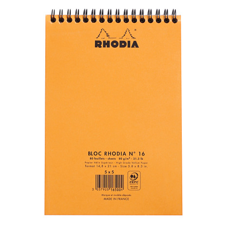 Rhodia Classic Wirebound Notepad - Large - Orange - Squared - Picture 1