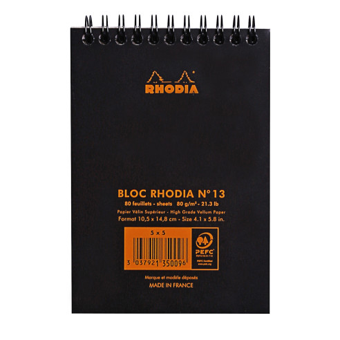 Rhodia Classic Wirebound Notepad - Medium - Black - Squared - Picture 1