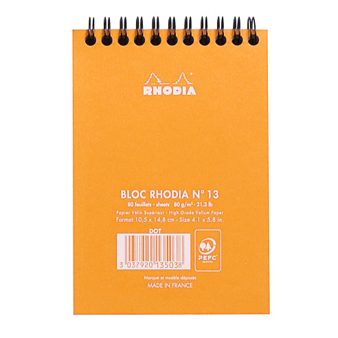 Rhodia Classic Wirebound Notepad - Medium - Orange - Dotted - Picture 1