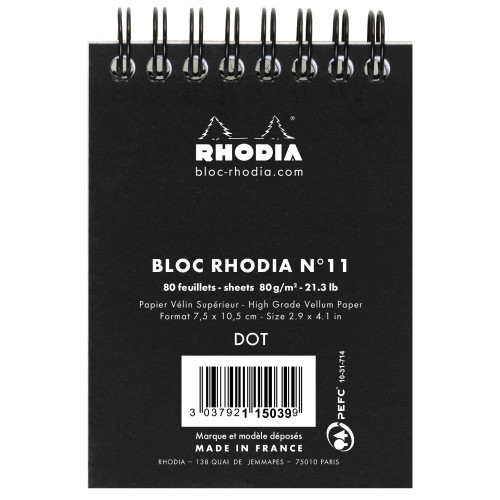 Rhodia Classic Wirebound Notepad - Small - Black - Dotted - Picture 1