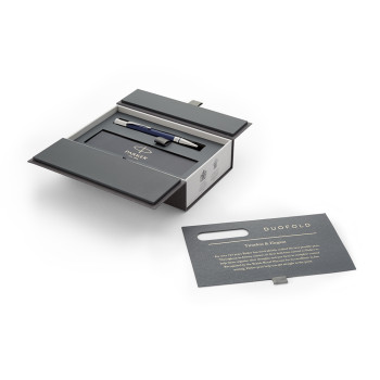 Parker Duofold Classic Ballpoint Pen - Blue & Black Chrome Trim - Picture 2