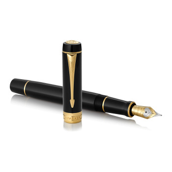 Parker Duofold Classic Fountain Pen - Centennial Black Gold Trim - Picture 2