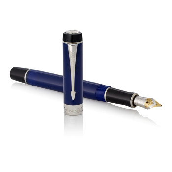 Parker Duofold Classic Fountain Pen - International Blue & Black Chrome Trim - Picture 2