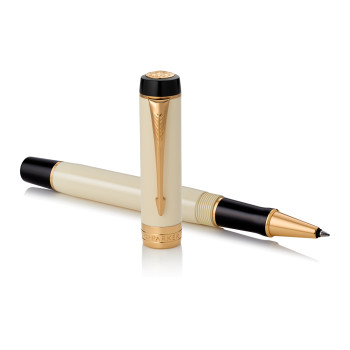 Parker Duofold Classic Rollerball Pen - Ivory & Black Gold Trim - Picture 2