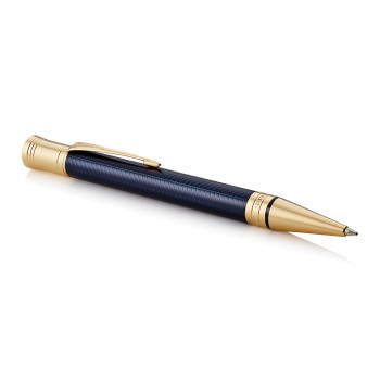 Parker Duofold Prestige Ballpoint Pen - Blue Chevron Gold Trim - Picture 1