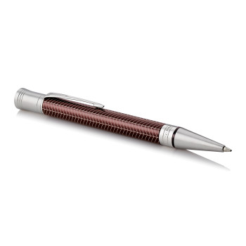 Parker Duofold Prestige Ballpoint Pen - Burgundy Chevron Chrome Trim - Picture 1