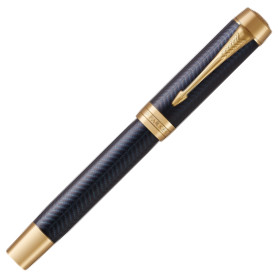 Parker Duofold Prestige Fountain Pen - Centennial Blue Chevron Gold Trim - Picture 1