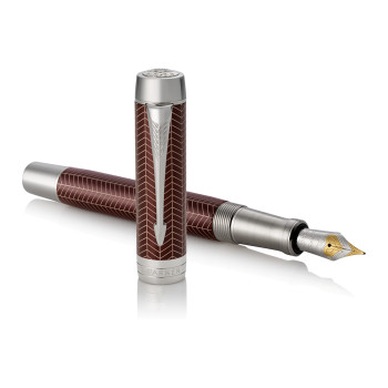 Parker Duofold Prestige Fountain Pen - Centennial Burgundy Chevron Chrome Trim - Picture 2