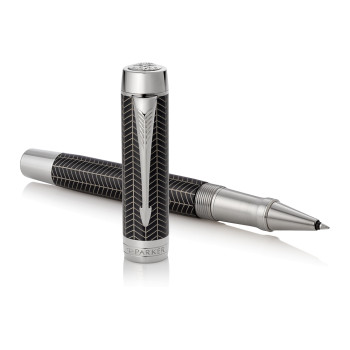 Parker Duofold Prestige Rollerball Pen - Black Chevron Chrome Trim - Picture 2