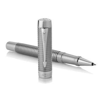 Parker Duofold Prestige Rollerball Pen - Ruthenium Chiselled Chrome Trim - Picture 2