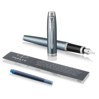 Parker IM Fountain Pen - Light Blue Grey Chrome Trim - Picture 2
