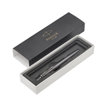 Parker Jotter Premium Ballpoint Pen - Oxford Grey Pinstripe Chrome Trim - Picture 2