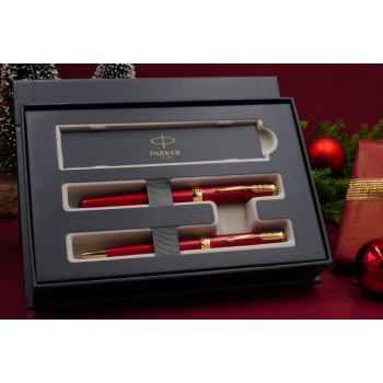 Parker Sonnet Fountain Pen & Ballpoint Pen Gift Set - Red Satin Gold Trim