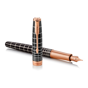 Parker Sonnet Fountain Pen - Brown Lacquer Pink Gold Trim with Solid 18K Gold Nib - Picture 2