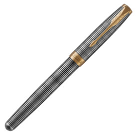 Parker Sonnet Fountain Pen - Chiselled Silver Gold Trim with Solid 18K Gold Nib - Picture 1