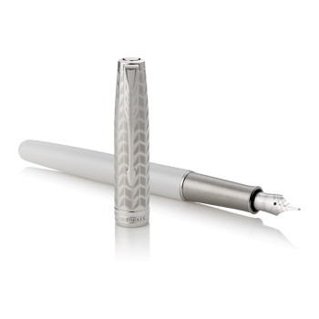 Parker Sonnet Fountain Pen - Metal Pearl Lacquer Chrome Trim with Solid 18K Gold Nib - Picture 2