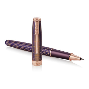 Parker Sonnet Rollerball Pen - Chiselled Purple Matrix Pink Gold Trim - Picture 2