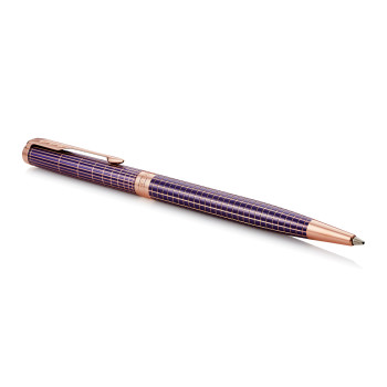 Parker Sonnet Slim Ballpoint Pen - Chiselled Purple Matrix Pink Gold Trim - Picture 1