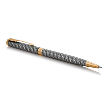 Parker Sonnet Slim Ballpoint Pen - Chiselled Silver Gold Trim - Picture 1
