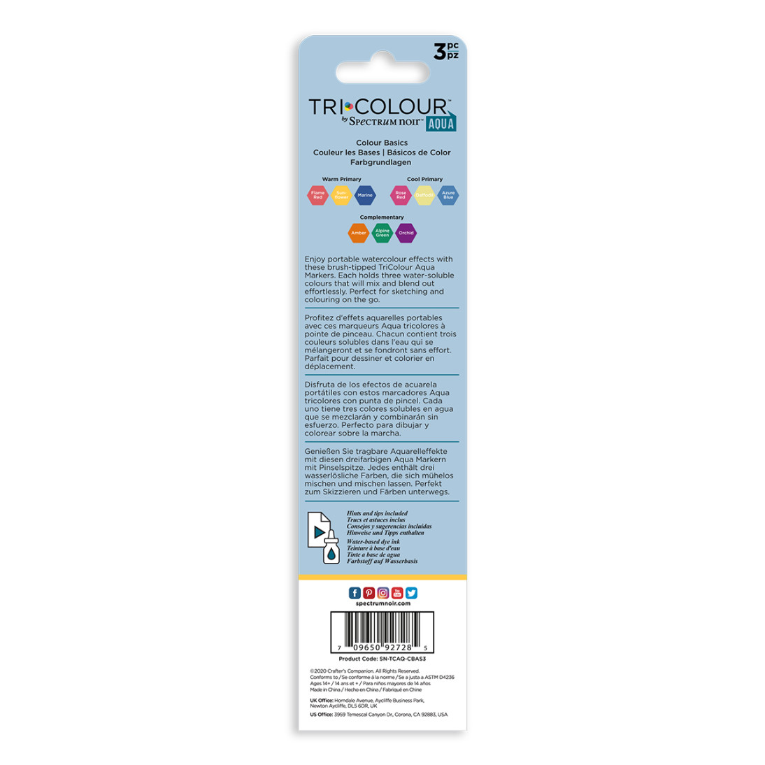 Spectrum Noir TriColour Aqua Markers - Colour Basics (Pack Of 3) - Picture 1