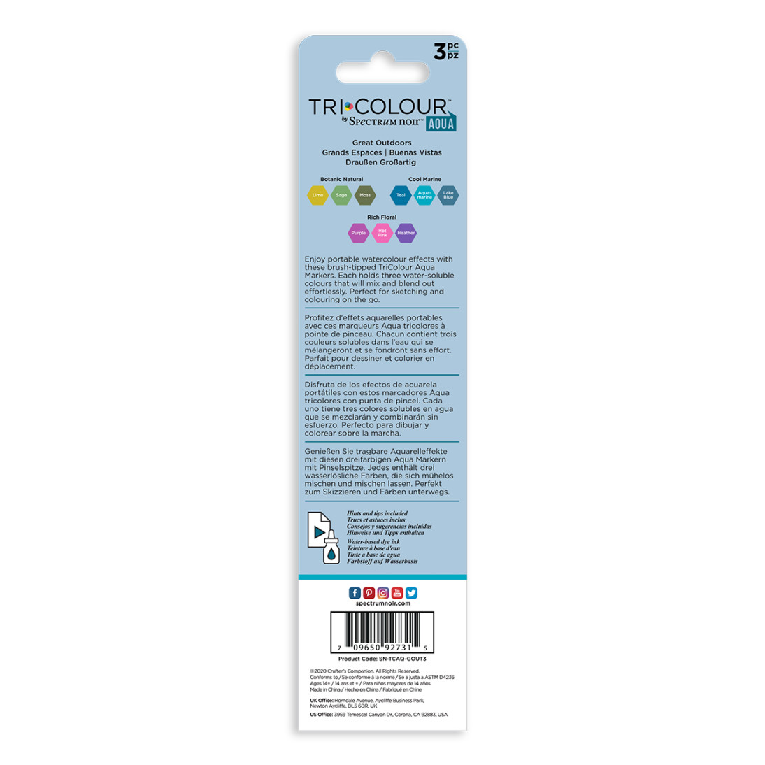 Spectrum Noir TriColour Aqua Markers - Great Outdoors (Pack Of 3) - Picture 1