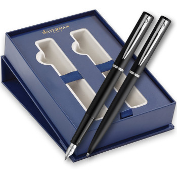 Waterman Allure Fountain & Ballpoint Pen Gift Set - Black Chrome Trim
