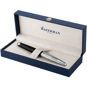 Waterman Carene Ballpoint Pen - Black Leather Chrome Trim - Picture 2