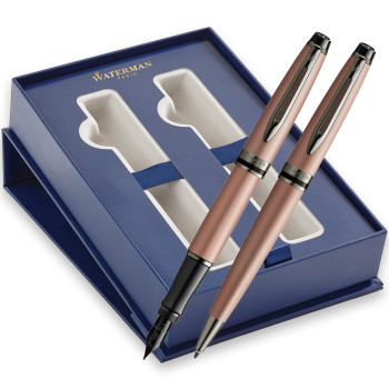 Waterman Expert Fountain & Ballpoint Pen Gift Set - Rose Gold Ruthenium Trim