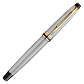 Waterman Expert Fountain Pen - Stainless Steel Gold Trim in Luxury Gift Box with Free Notebook - Picture 3