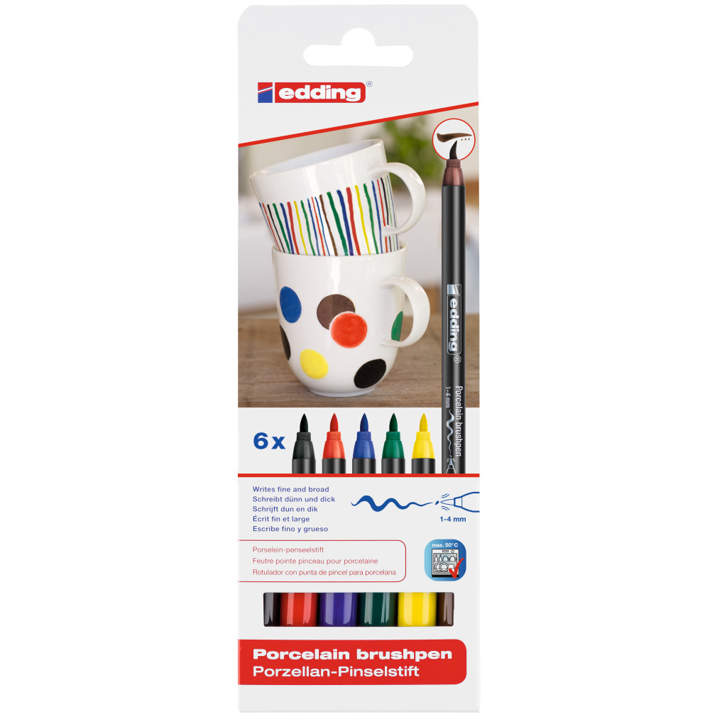 Edding 4200 Porcelain Brush Pens - Assorted Family Colours (Blister of 6)