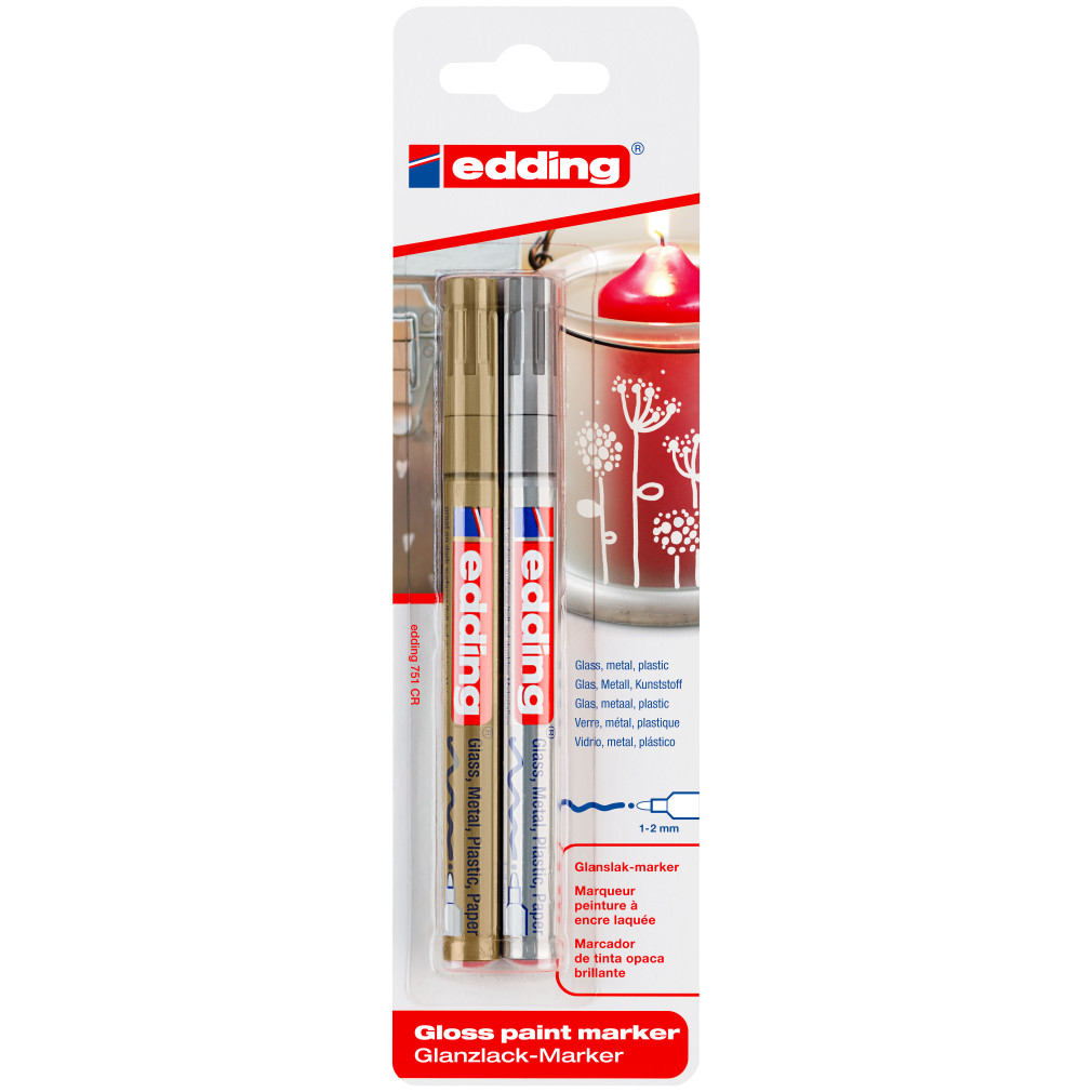 Edding 751 Gloss Paint Markers - Gold & Silver (Blister of 2)
