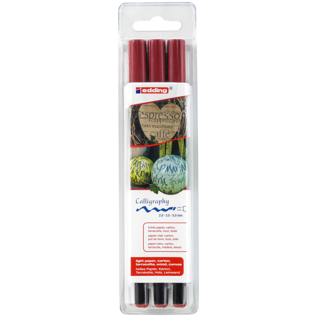Edding 1255 Calligraphy Pens - Crimson Lake (Wallet of 3)
