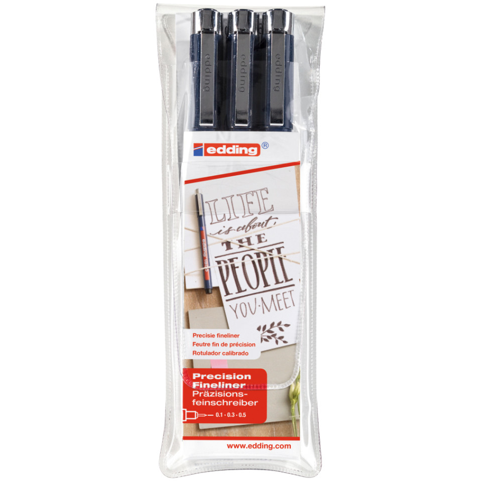 Edding 1800 Fineliners - Black - Assorted Line Widths (Wallet of 3)