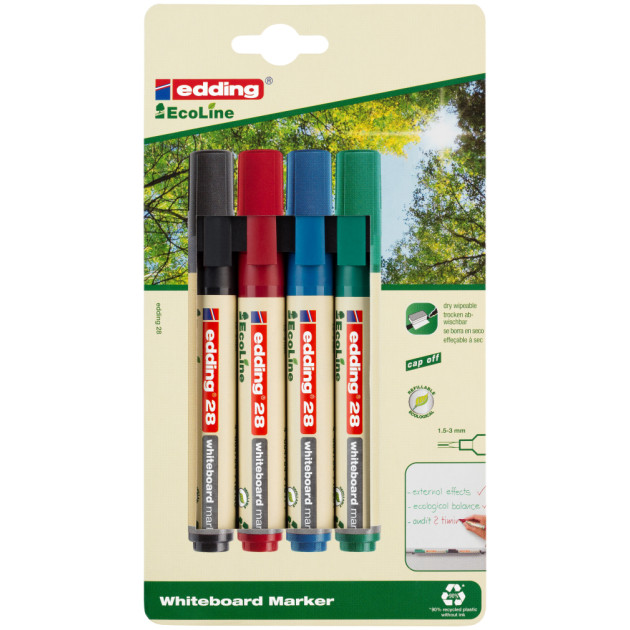 Edding 28 EcoLine Whiteboard Markers - Assorted Colours (Blister of 4)