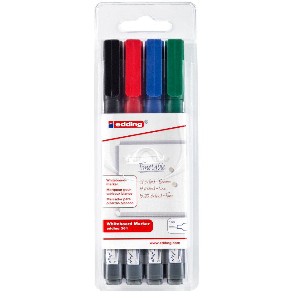 Edding 361 Whiteboard Markers - Assorted Colours (Wallet of 4)