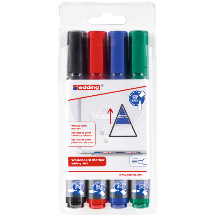 Edding 363 Whiteboard Markers - Assorted Colours (Wallet of 4)
