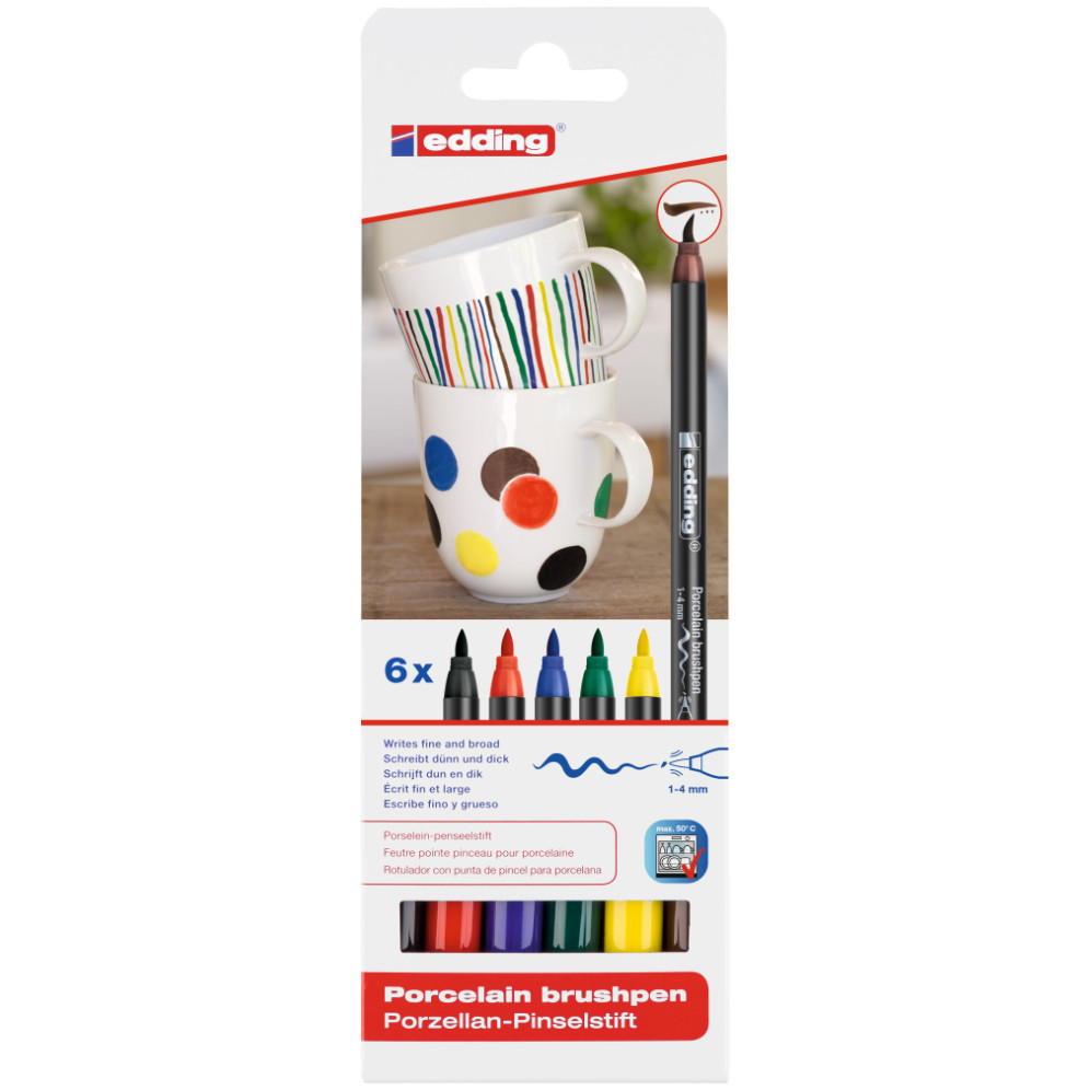Edding 4200 Porcelain Brush Pens - Assorted Family Colours (Blister of 6)