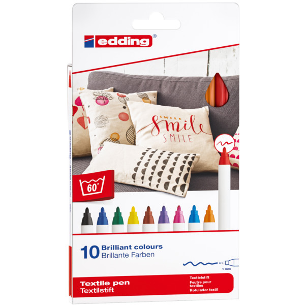 Edding 4600 Textile Pens - Assorted Basic Colours (Pack of 10)