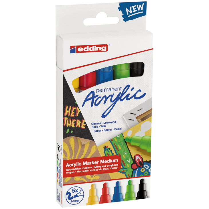 Edding 5100 Acrylic Paint Markers - Bullet Tip - Medium - Basic Colours (Pack of 5) - Picture 1