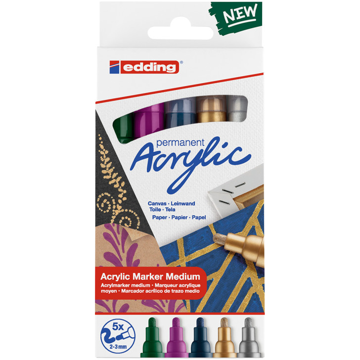 Edding 5100 Acrylic Paint Markers - Bullet Tip - Medium - Festival Colours (Pack of 5)