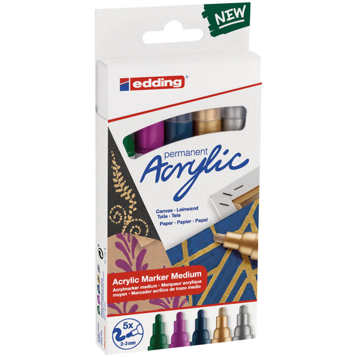 Edding 5100 Acrylic Paint Markers - Bullet Tip - Medium - Festival Colours (Pack of 5) - Picture 1