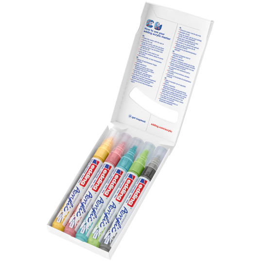 Edding 5100 Acrylic Paint Markers - Bullet Tip - Medium - Pastel Colours (Pack of 5) - Picture 2