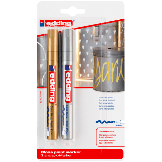 Edding 750 Gloss Paint Markers - Gold & Silver (Blister of 2)