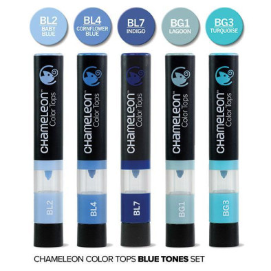 Chameleon Colour Tops - Blue Tones (Pack of 5) - Picture 1