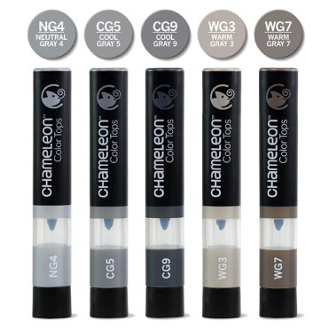 Chameleon Colour Tops - Grey Tones (Pack of 5) - Picture 1