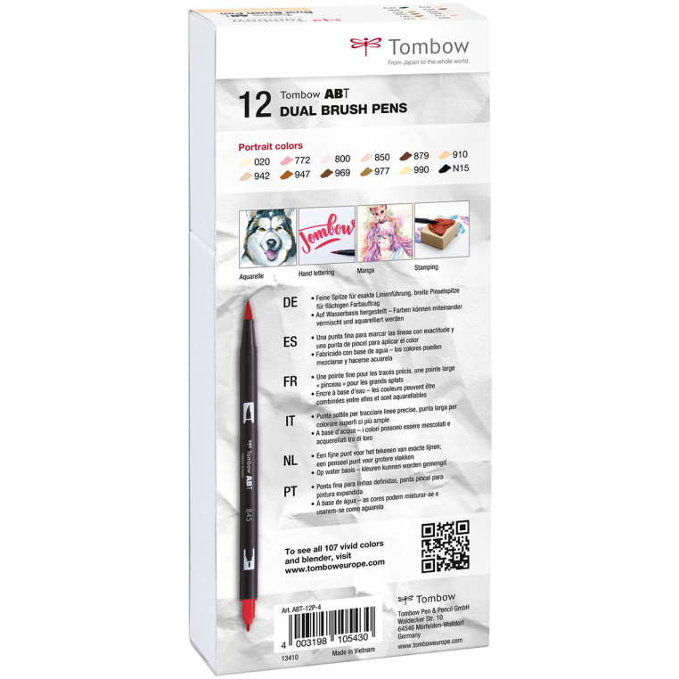 Tombow ABT Dual Brush Pens - Portrait Colours (Pack of 12) - Picture 1
